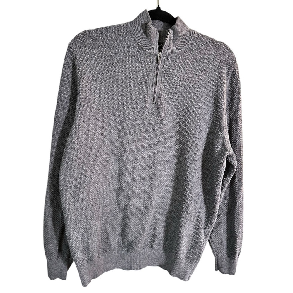Massimo Dutti Gray Mock Neck Quarter Zip Sweater Textured Knit Pullover Sz L